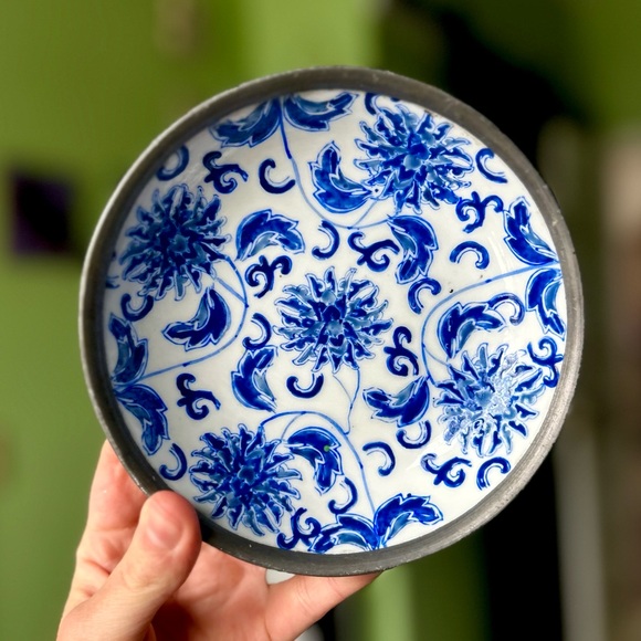 Other - VTG Oriental Porcelain Plate In Metal Encasing Cottagecore Floral Bowl Decor